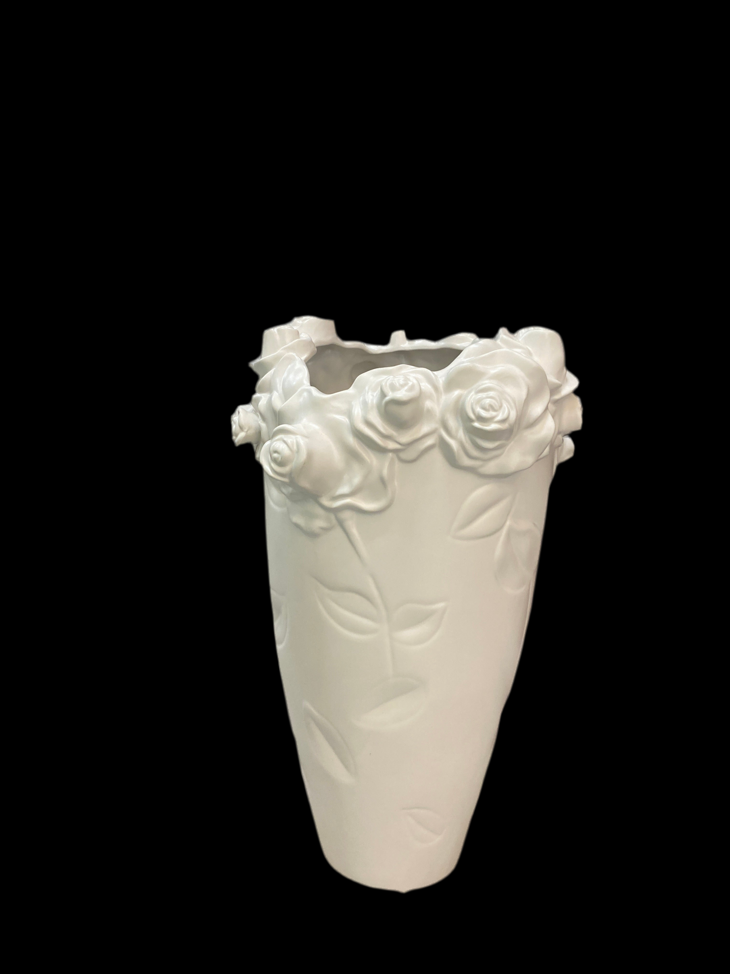 Vaso da tavolo Hervit.Porta fiori con roselline in rilievo gres bianco 35x51 cm