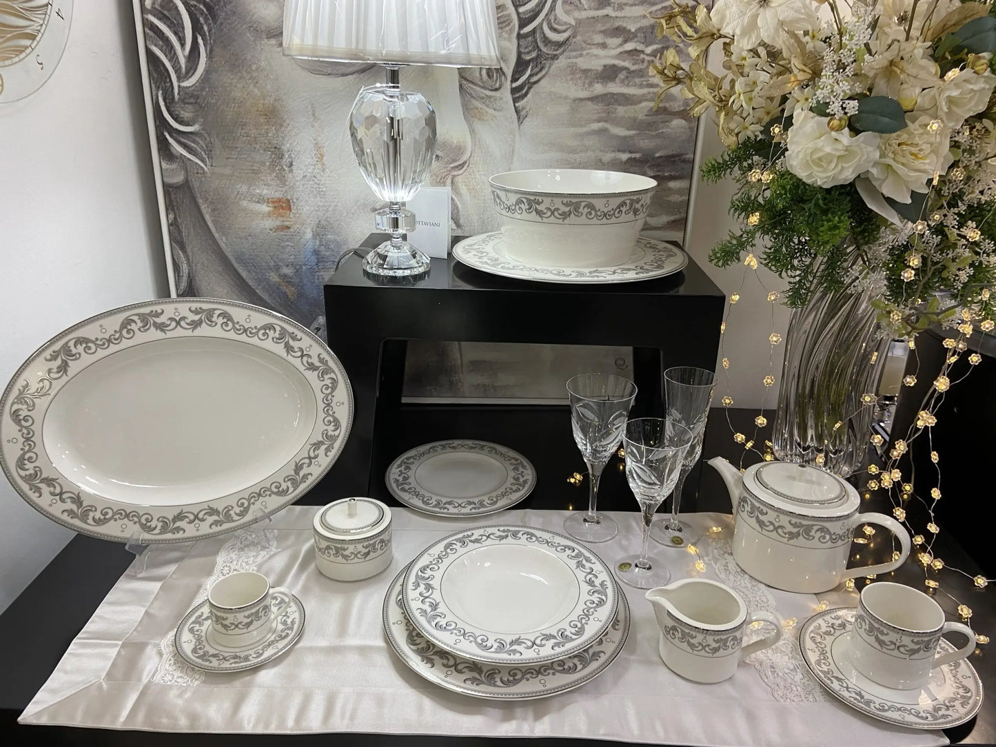 Set Servizio piatti Livellara mod.Palais Royal e Servizio Bicchieri TP Cristal