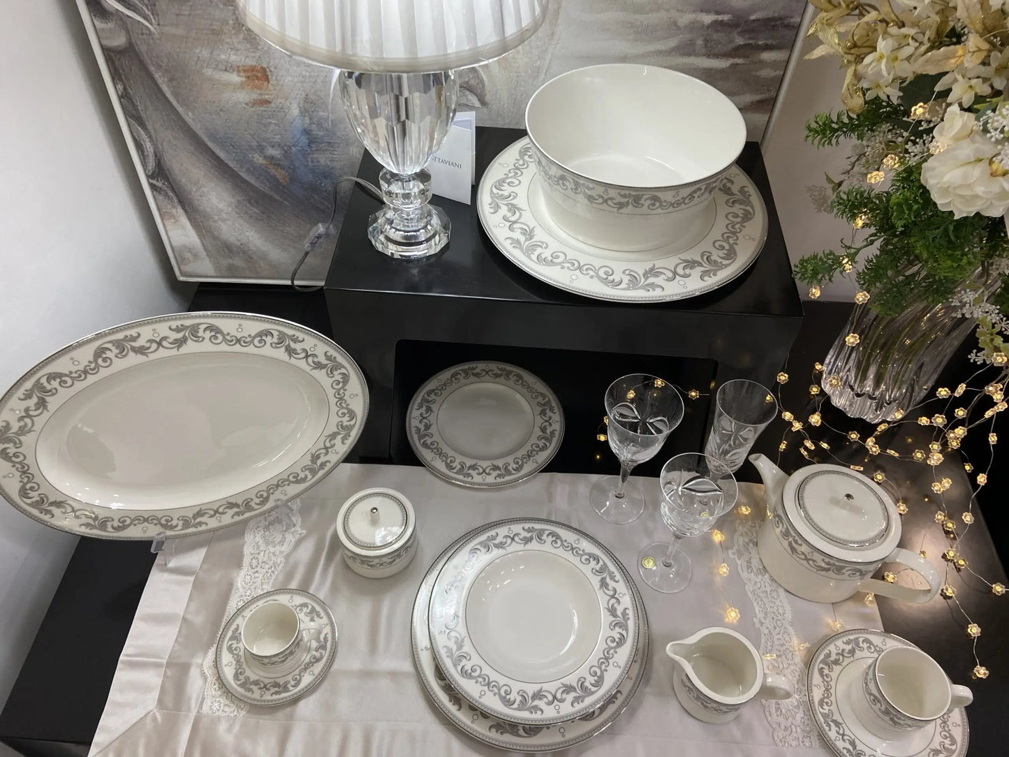 Set Servizio piatti Livellara mod.Palais Royal e Servizio Bicchieri TP Cristal