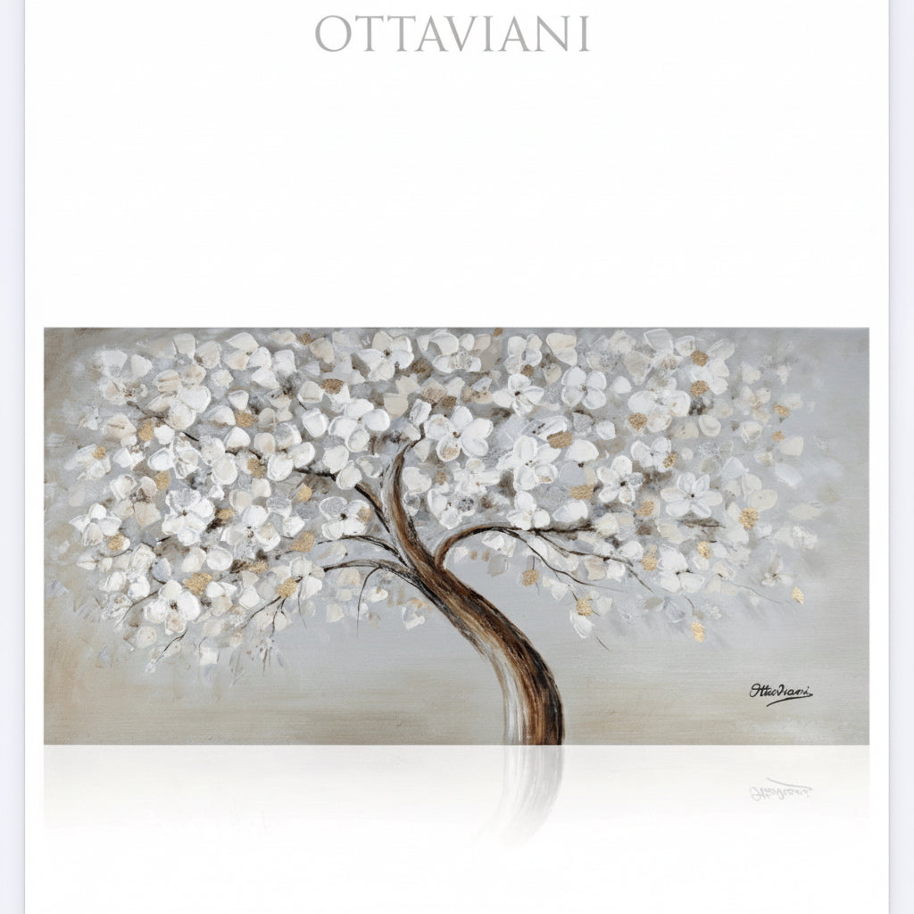 Quadro decorativo Ottaviani con albero dorato stilizzato, finitura luminosa ed elegante, ideale per arredare soggiorno o ingresso