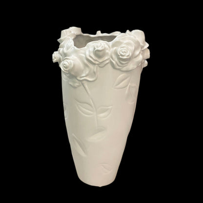 Vaso da Tavolo  in Gres Bianco Hervit con Roselline in rilievo